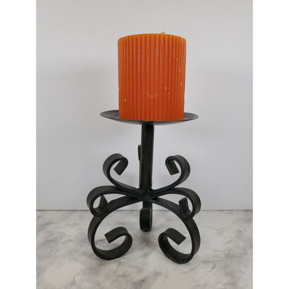 Black Metal Scroll Candlestick / Plant Stand 6″ x 4″ Wrought Iron Pedestal - Picture 7 of 7